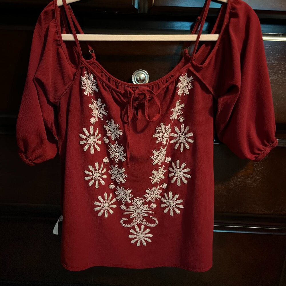 Off-the-Shoulder Flowy Maroon Top